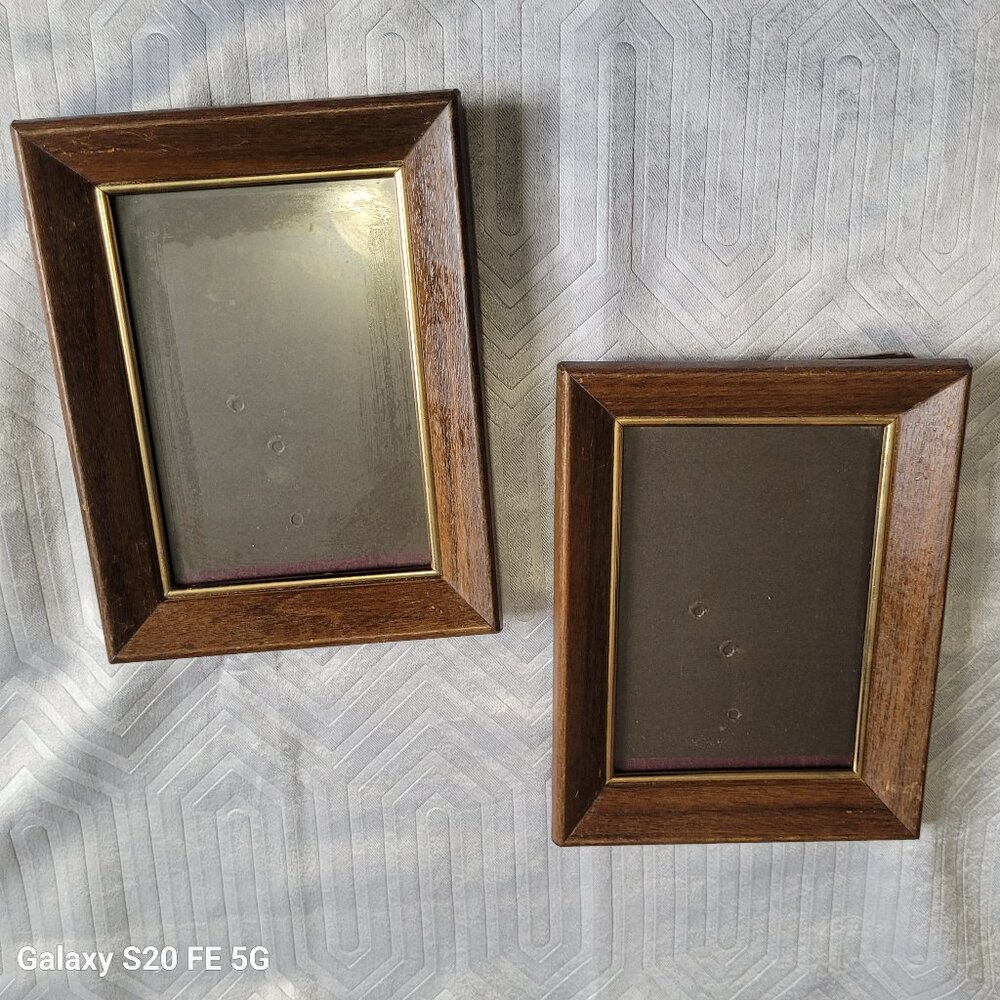 Vintage Wood Picture Photo Frames Self Standing 1970s Set of Two 2 MCM